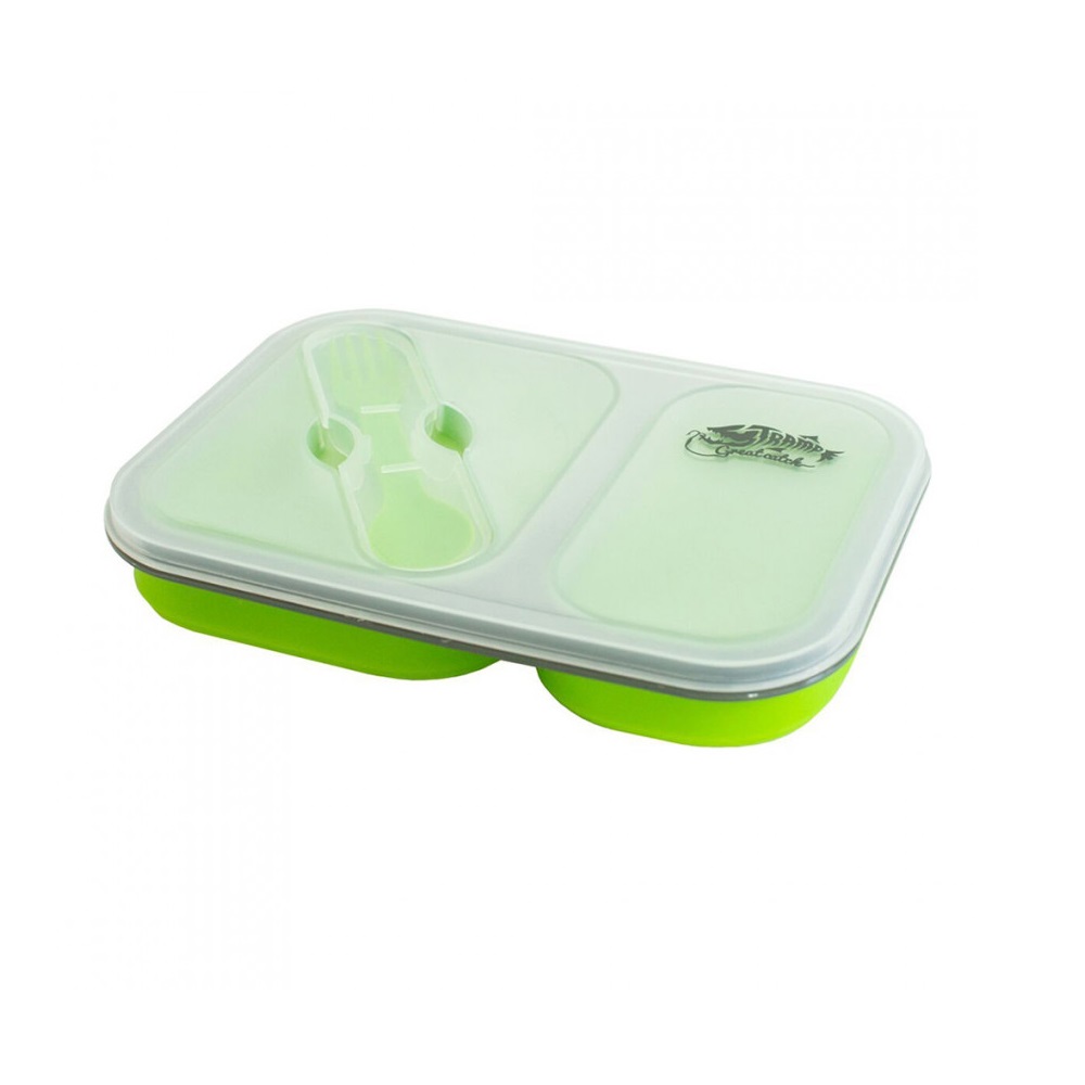 Контейнер Tramp силиконовый 2 отсека с ловилкой 900 мл (оливковый (9165455))