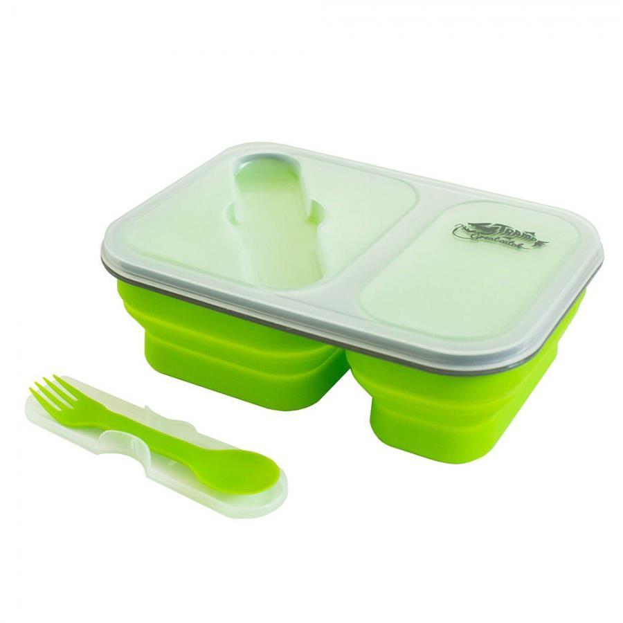 Контейнер Tramp силиконовый 2 отсека с ловилкой 900 мл (оливковый (9165455))