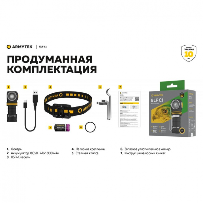 Фонарь Armytek Elf C1 USB-C Белый