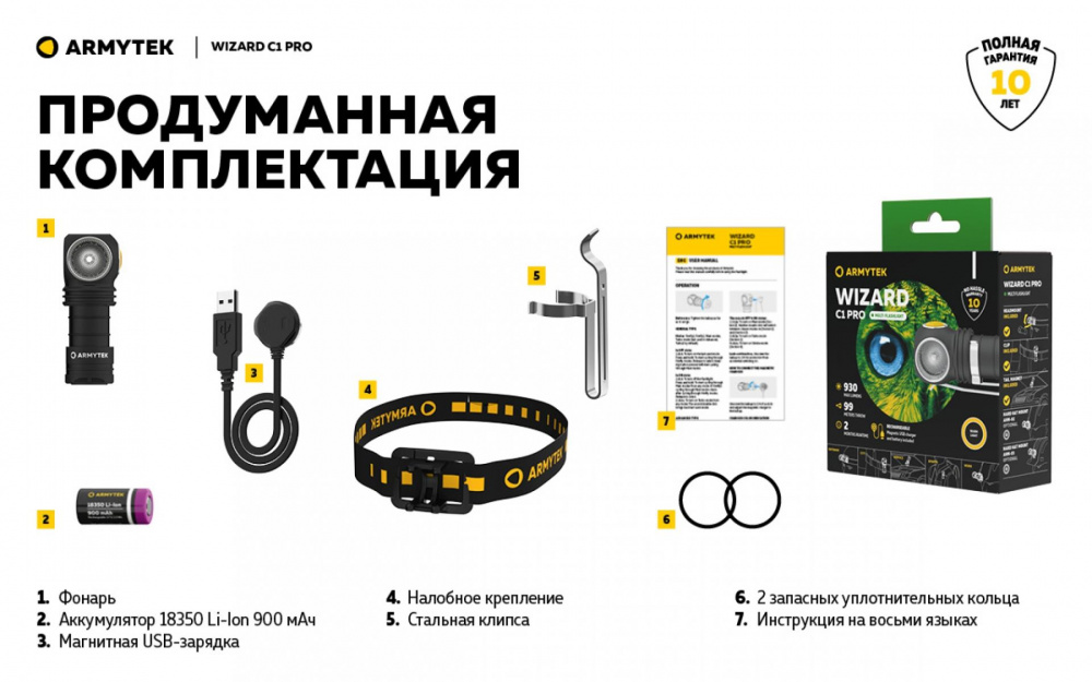 Фонарь Armytek Wizard C1 Pro Magnet USB Теплый