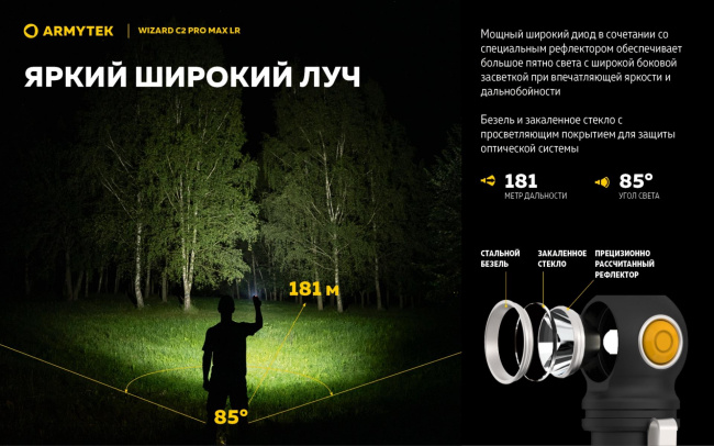 Фонарь Armytek Wizard C2 Pro Max Magnet USB LR Белый