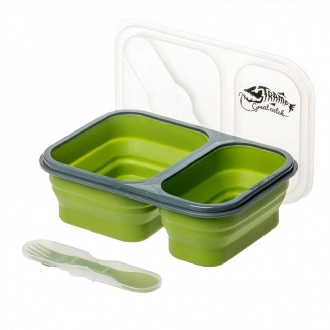 Контейнер Tramp силиконовый 2 отсека с ловилкой 900 мл