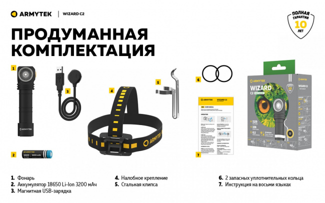 Фонарь Armytek Wizard C2 Magnet USB Теплый