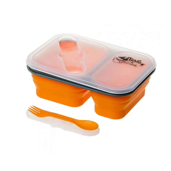 Контейнер Tramp силиконовый 2 отсека с ловилкой 900 мл (оранжевый (9163309))